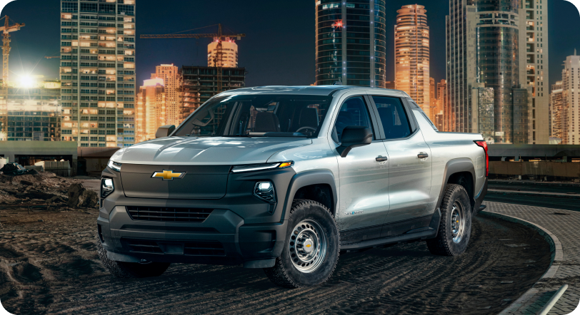Chevrolet Silverado EV truck in city.