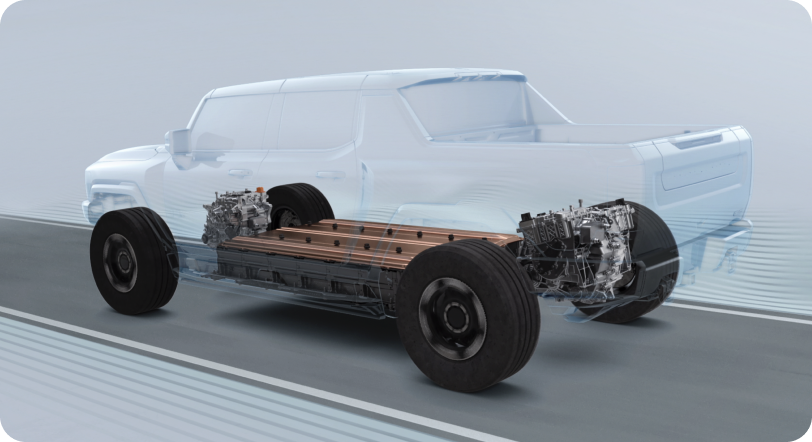 Diagrammatic representation of GM Ultium platform inside GMC Hummer EV.